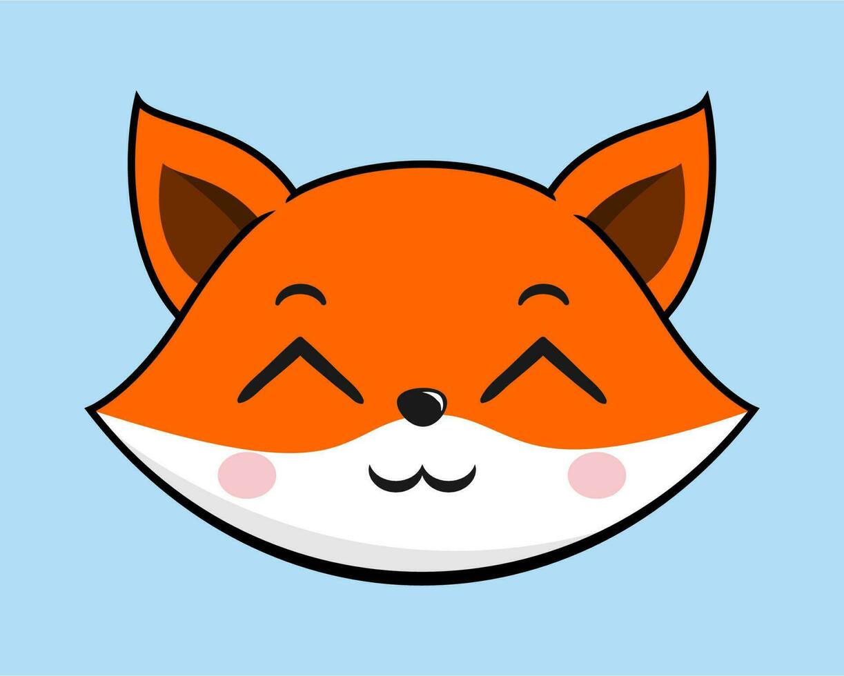 zorro sonrisa cara cabeza kawaii pegatina vector