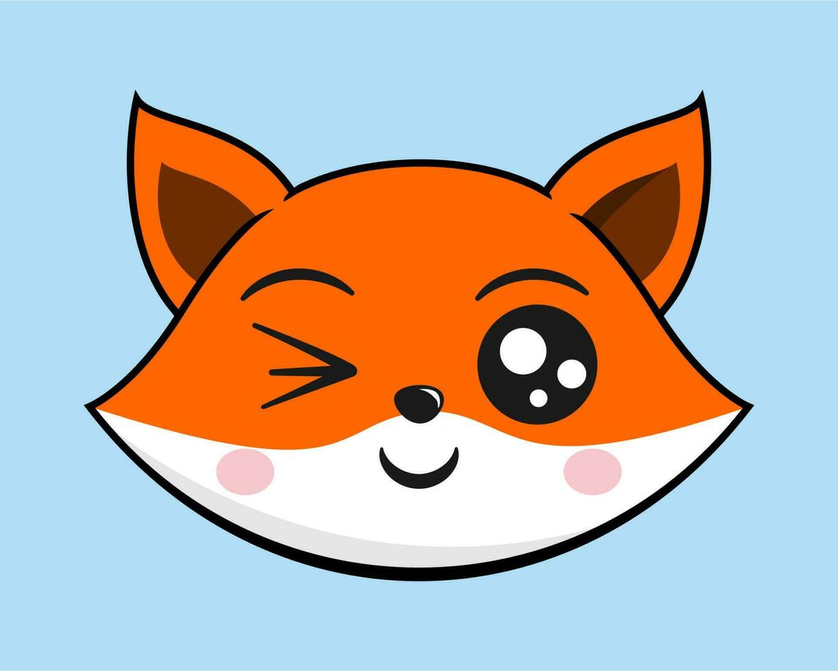 Fox Winking Face Head Kawaii Sticker vector