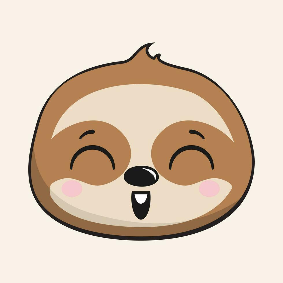 Sloth Grinning Face Head Kawaii Sticker Isolated vector