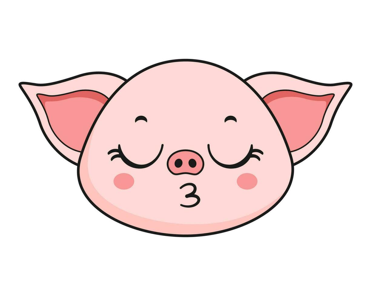 cerdo besos cara cabeza kawaii pegatina vector