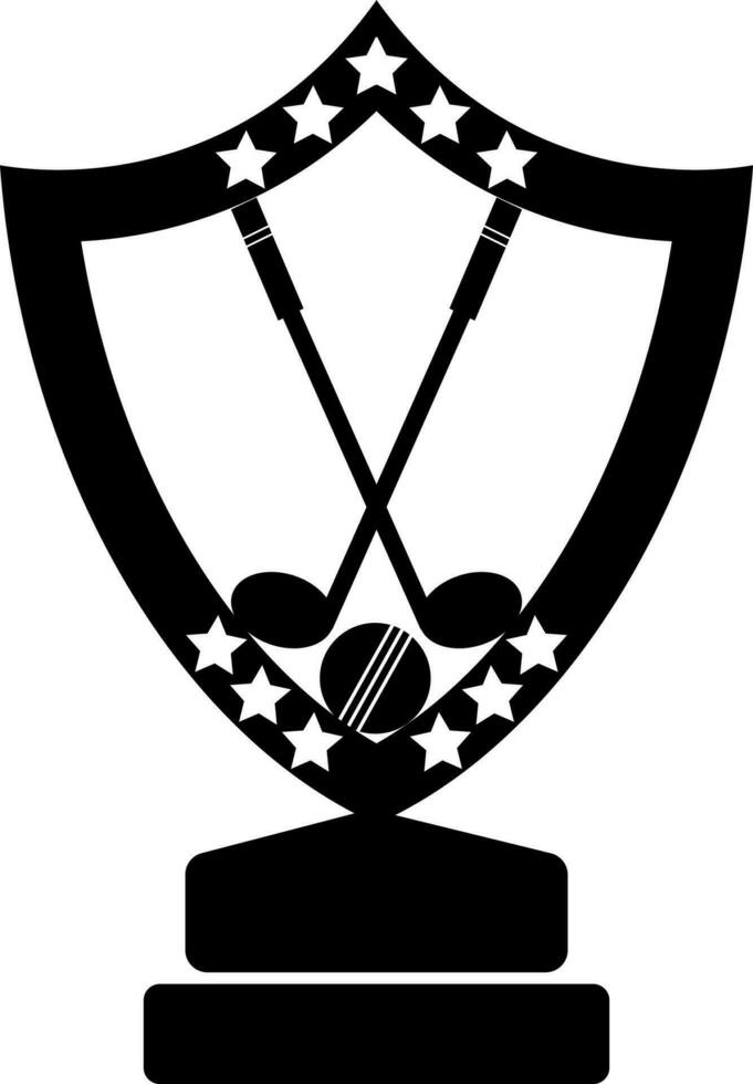 Hockey and ball in stars decorated shield trophy award. vector