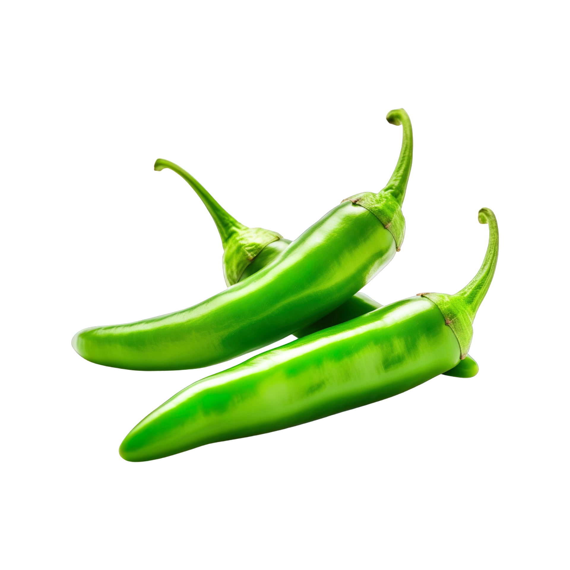 Green chili peppers isolated on transparent background. clipping path