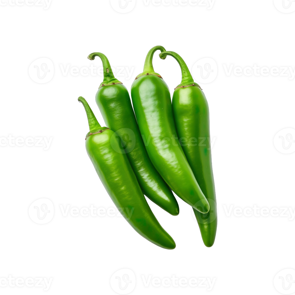 Green chili peppers isolated on transparent background. clipping path. png