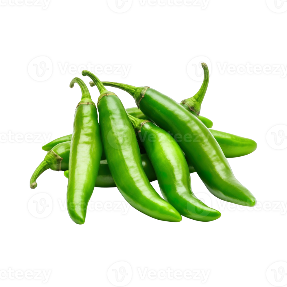 Green chili peppers isolated on transparent background. clipping path. png