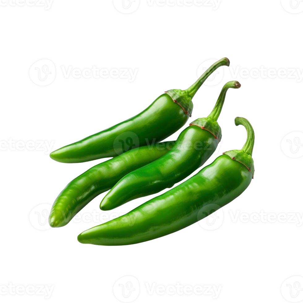 Green chili peppers isolated on transparent background. clipping path. png