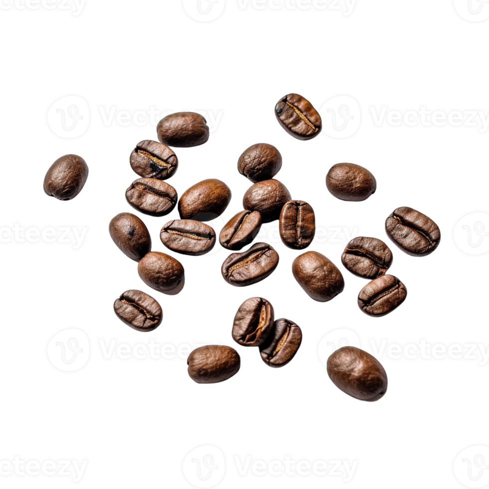 roasted coffee beans isolated on transparent background. clipping path. png