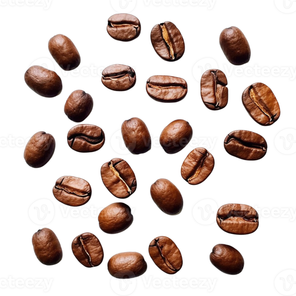 roasted coffee beans isolated on transparent background. clipping path. png