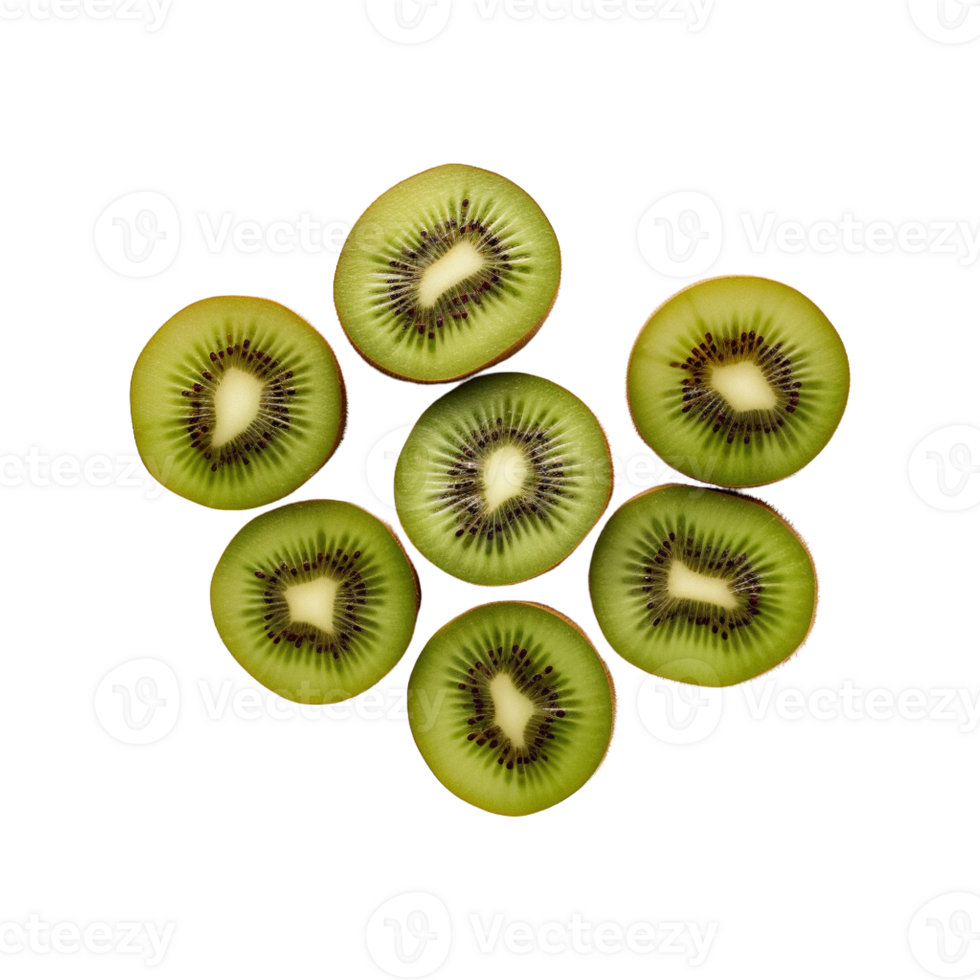 parte superior ver rebanada de Fresco kiwis Fruta aislado en transparente antecedentes. recorte camino. ai generado png