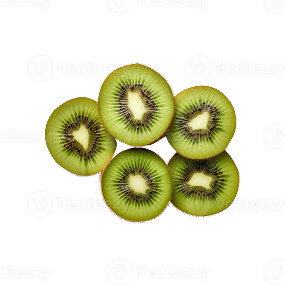 Top view slice of fresh kiwis fruit isolated on transparent background. clipping path. png