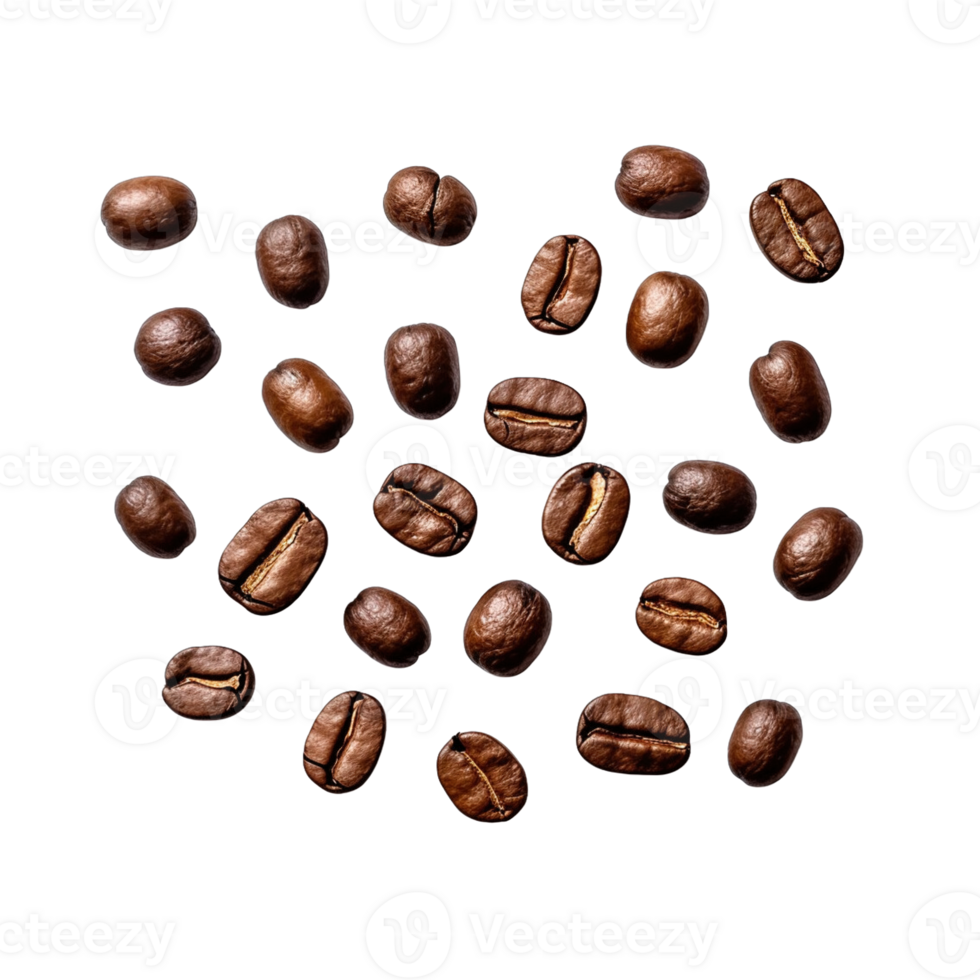 roasted coffee beans isolated on transparent background. clipping path. png