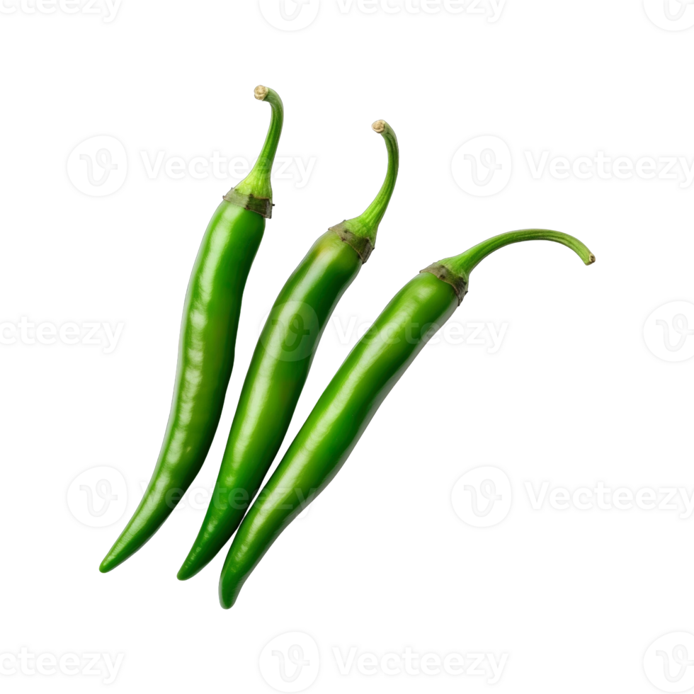 Green chili peppers isolated on transparent background. clipping path. png