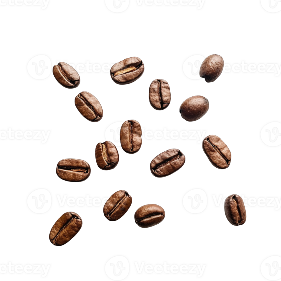 roasted coffee beans isolated on transparent background. clipping path. png