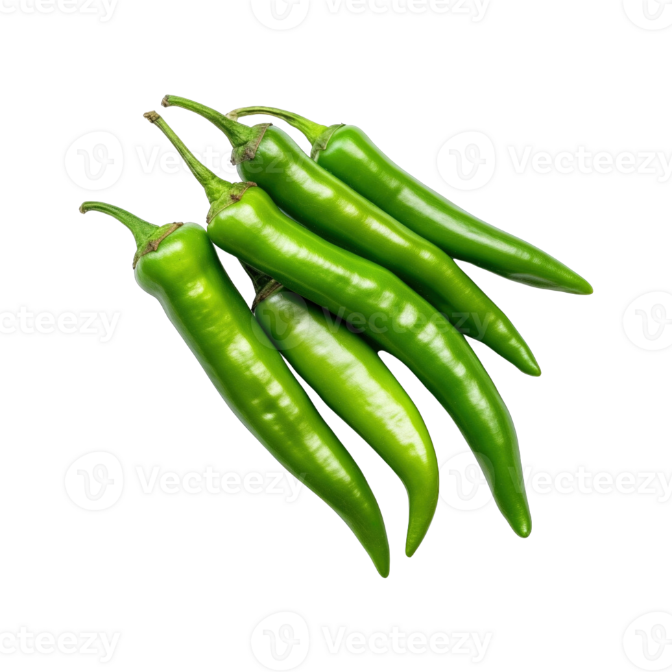 Green chili peppers isolated on transparent background. clipping path. png