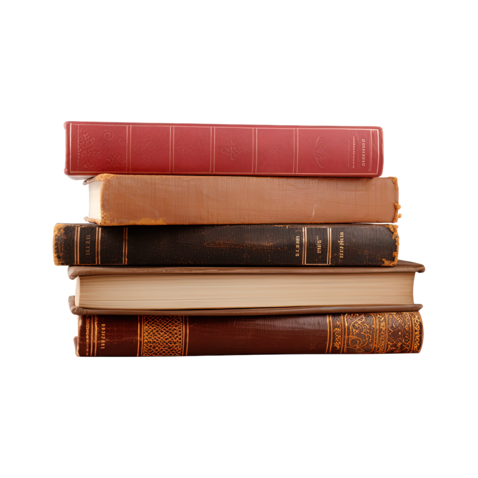 A pile of old books on a transparent background with copy space. png