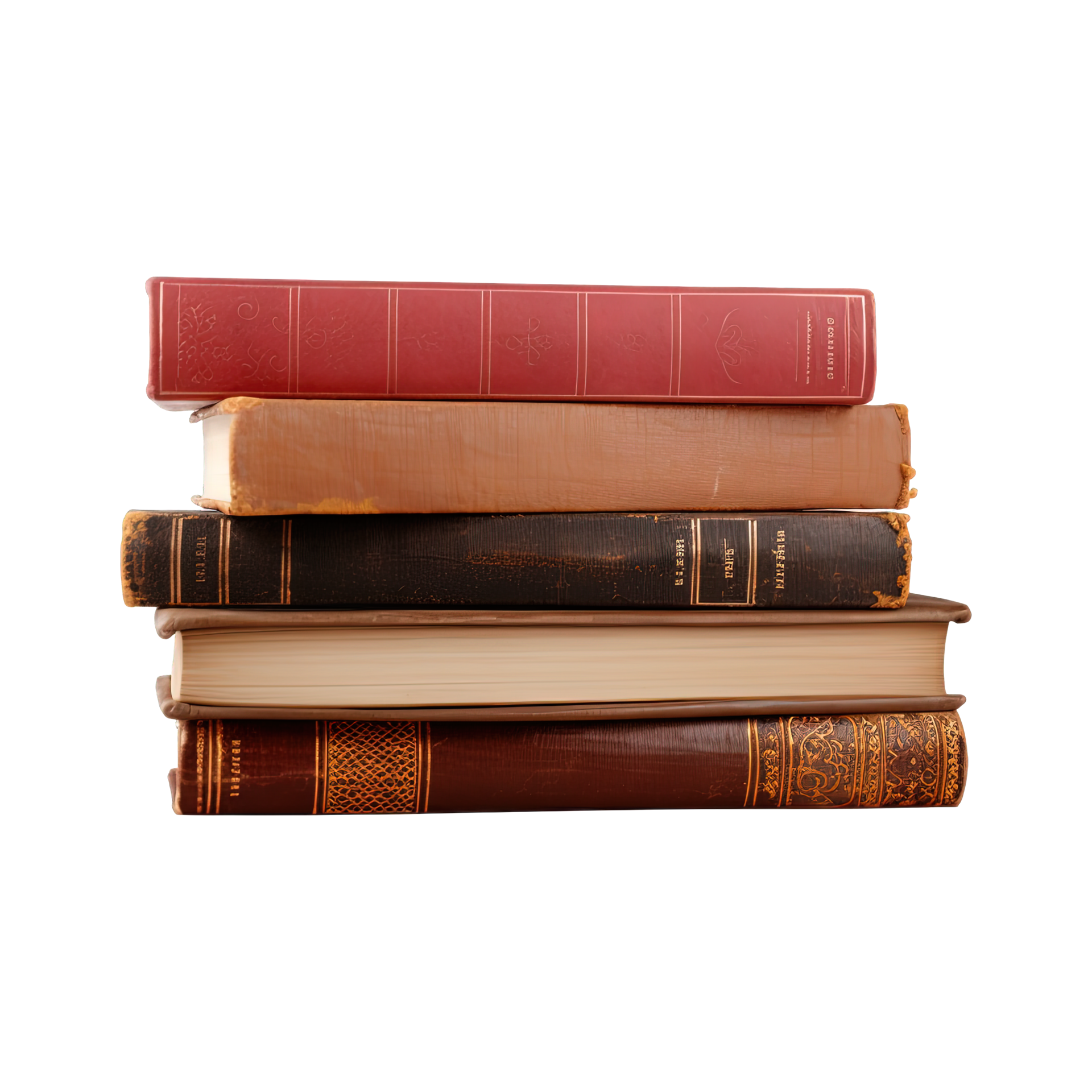 A pile of old books on a transparent background with copy space