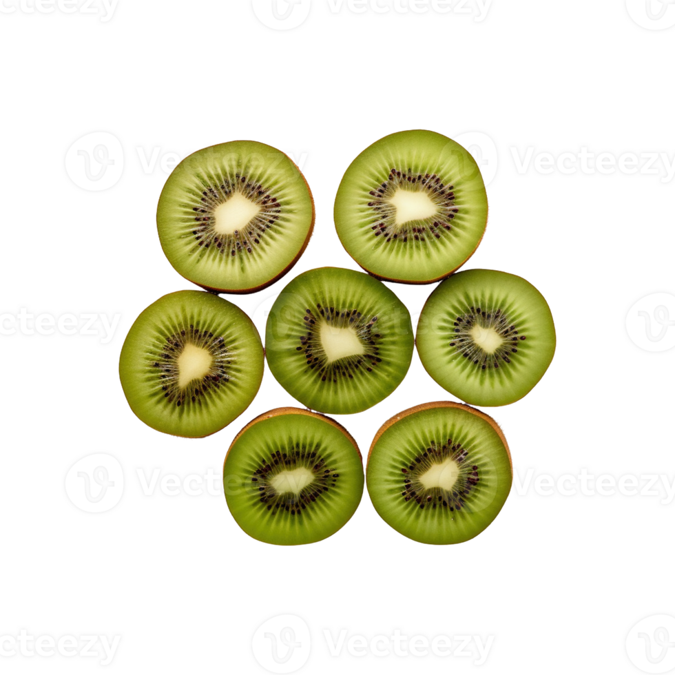 Haut vue tranche de Frais Kiwis fruit isolé sur transparent Contexte. coupure chemin. ai généré png