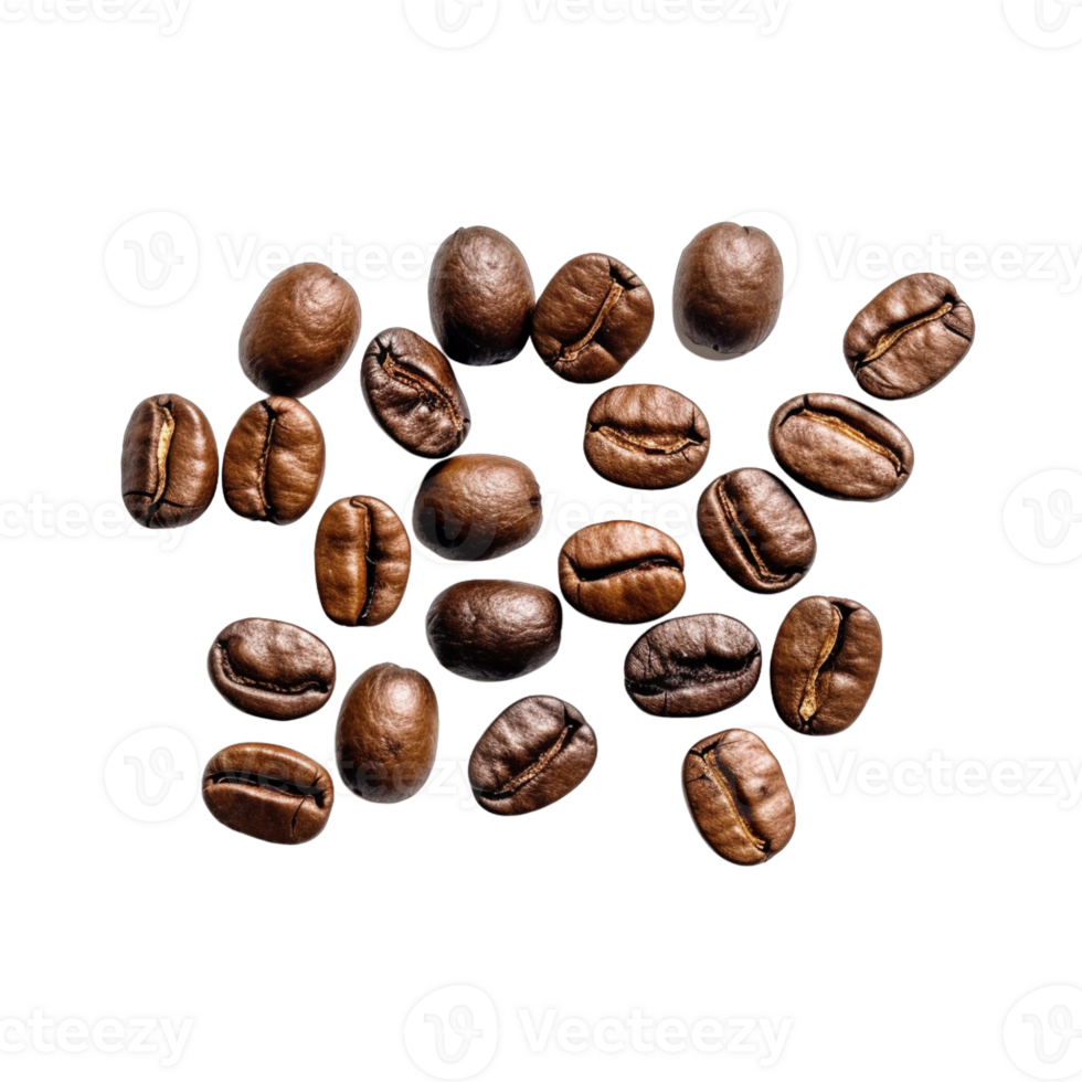 roasted coffee beans isolated on transparent background. clipping path. png