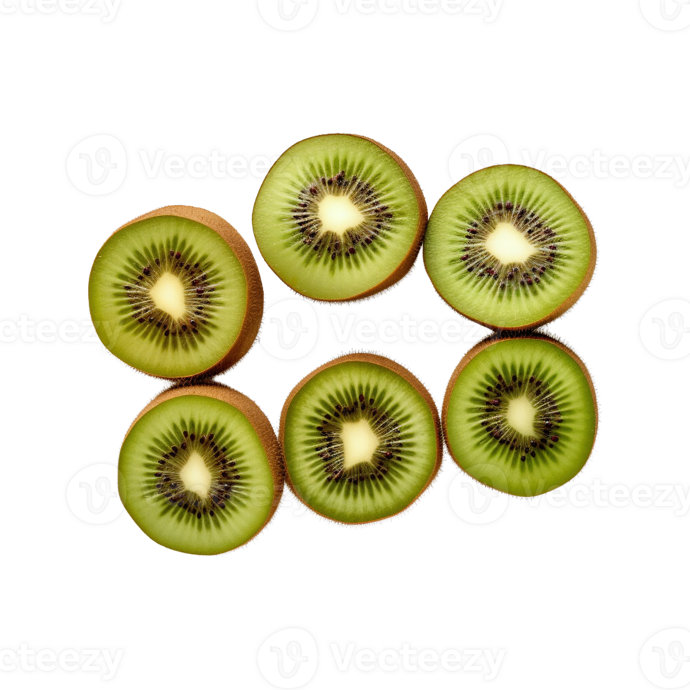 Top view slice of fresh kiwis fruit isolated on transparent background. clipping path. png