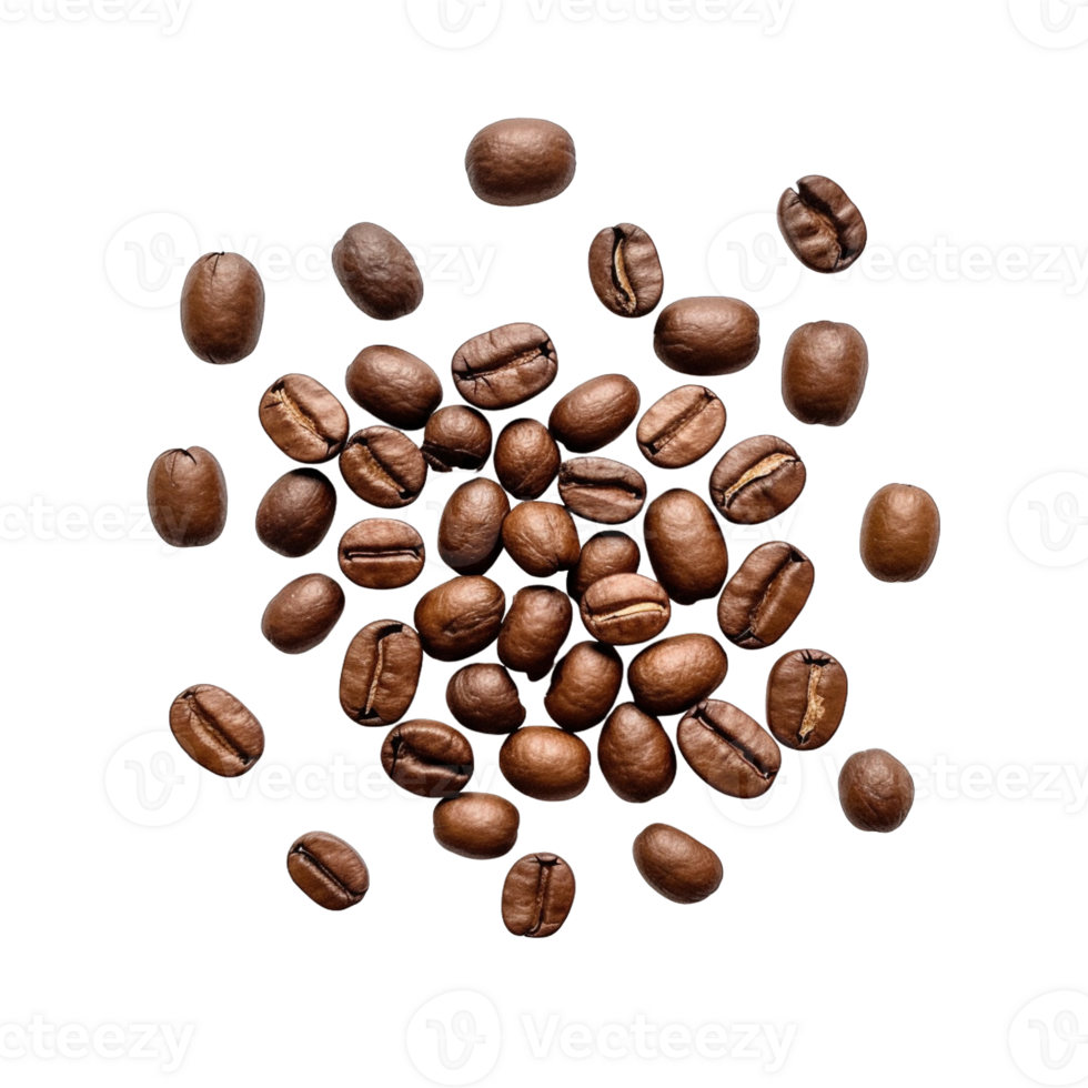 roasted coffee beans isolated on transparent background. clipping path. png