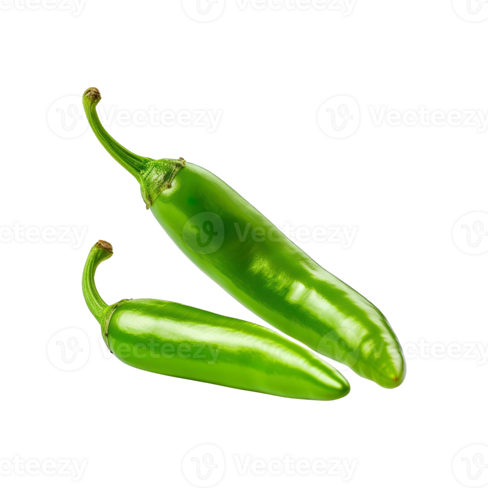 Green chili peppers isolated on transparent background. clipping path. png