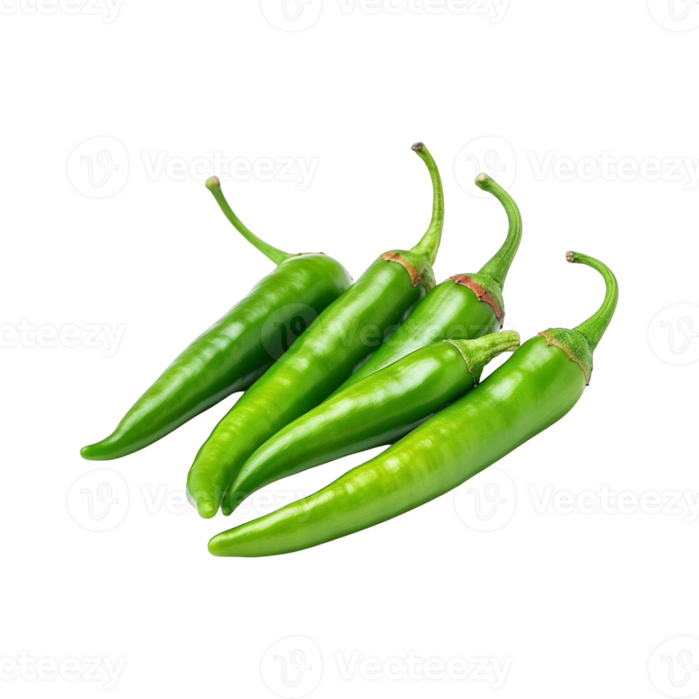 Green chili peppers isolated on transparent background. clipping path. png