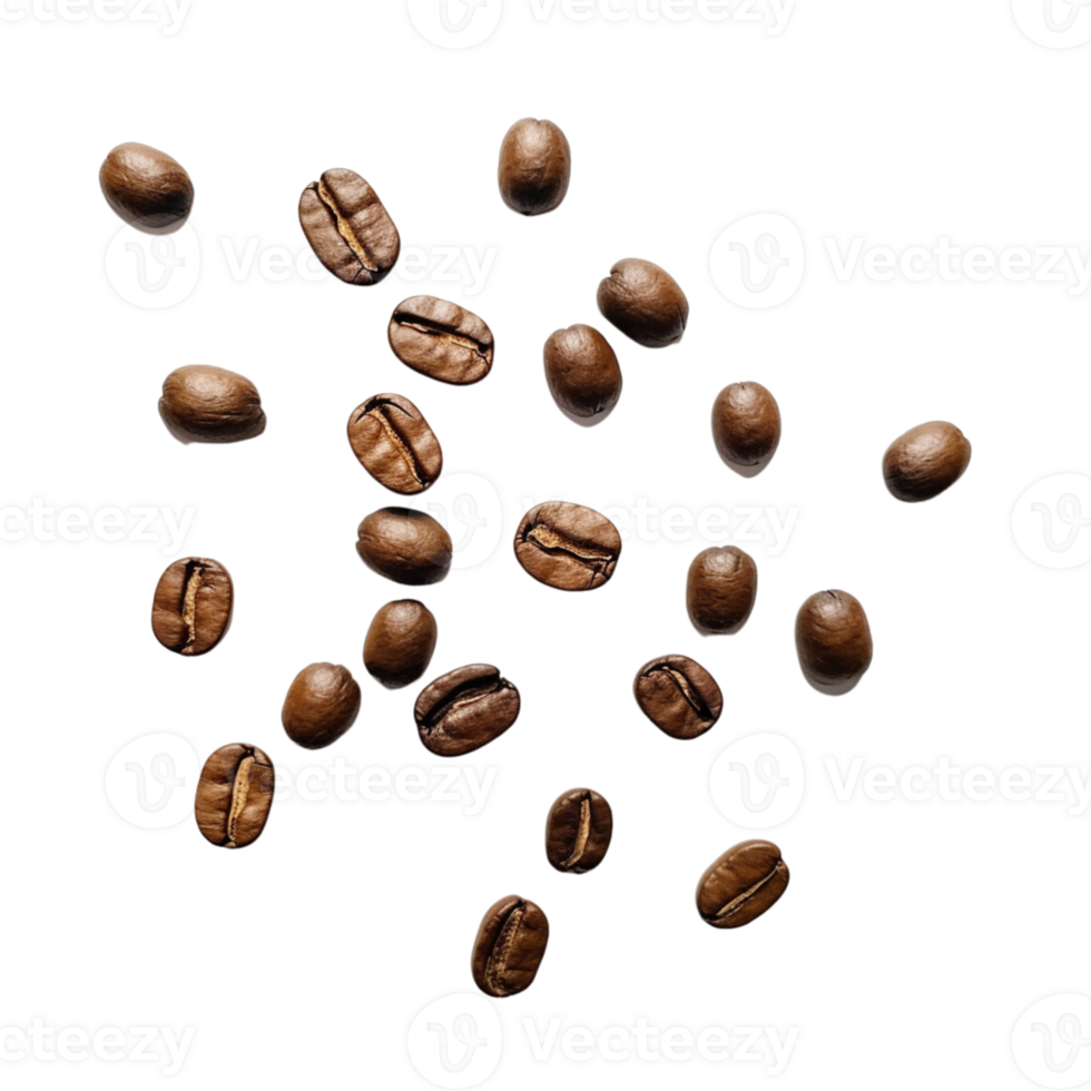 roasted coffee beans isolated on transparent background. clipping path. png