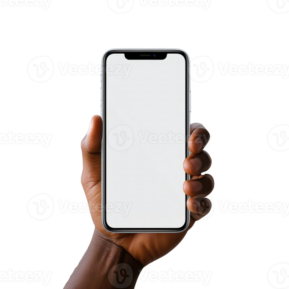 Phone mockup in hand clipping path. a smartphone with a blank white screen. isolated on transparent background. png