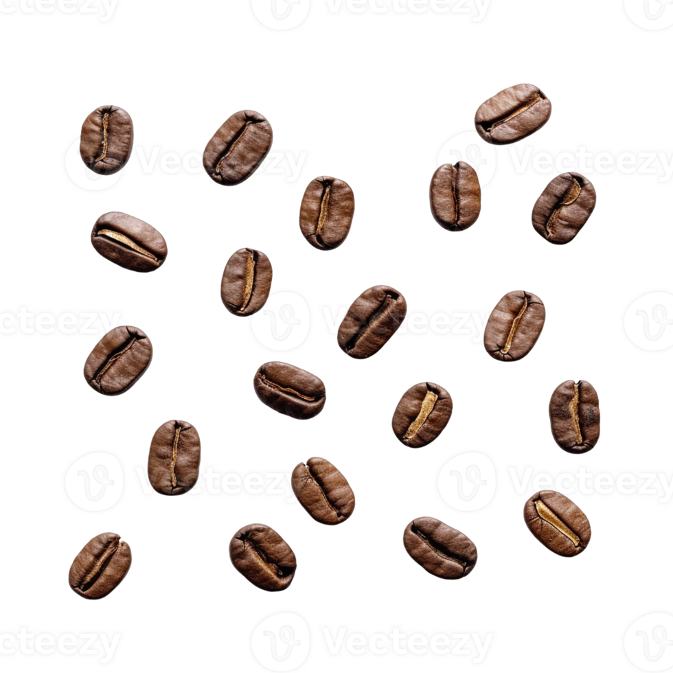 roasted coffee beans isolated on transparent background. clipping path. png