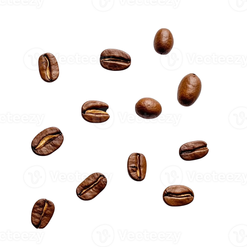 roasted coffee beans isolated on transparent background. clipping path. png