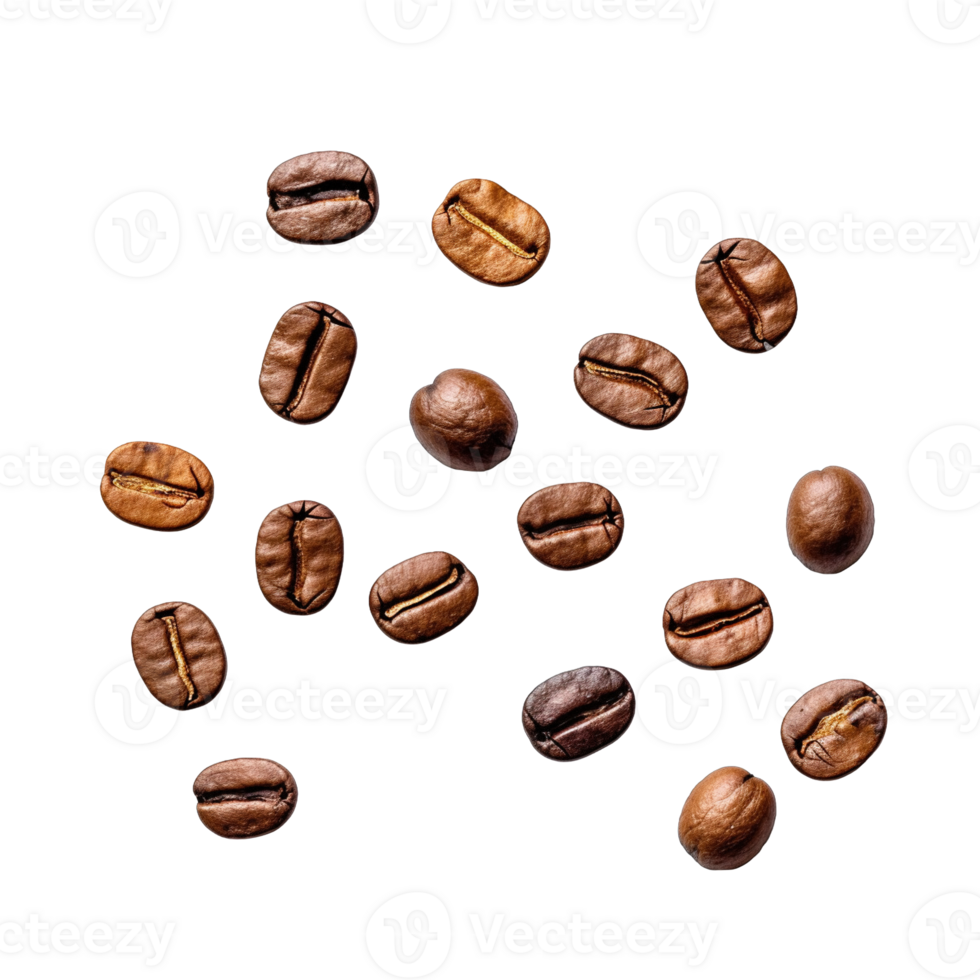roasted coffee beans isolated on transparent background. clipping path. png