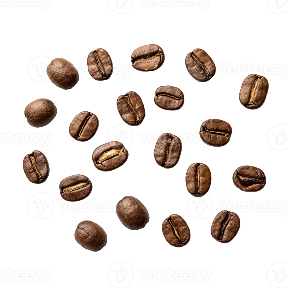 roasted coffee beans isolated on transparent background. clipping path. png