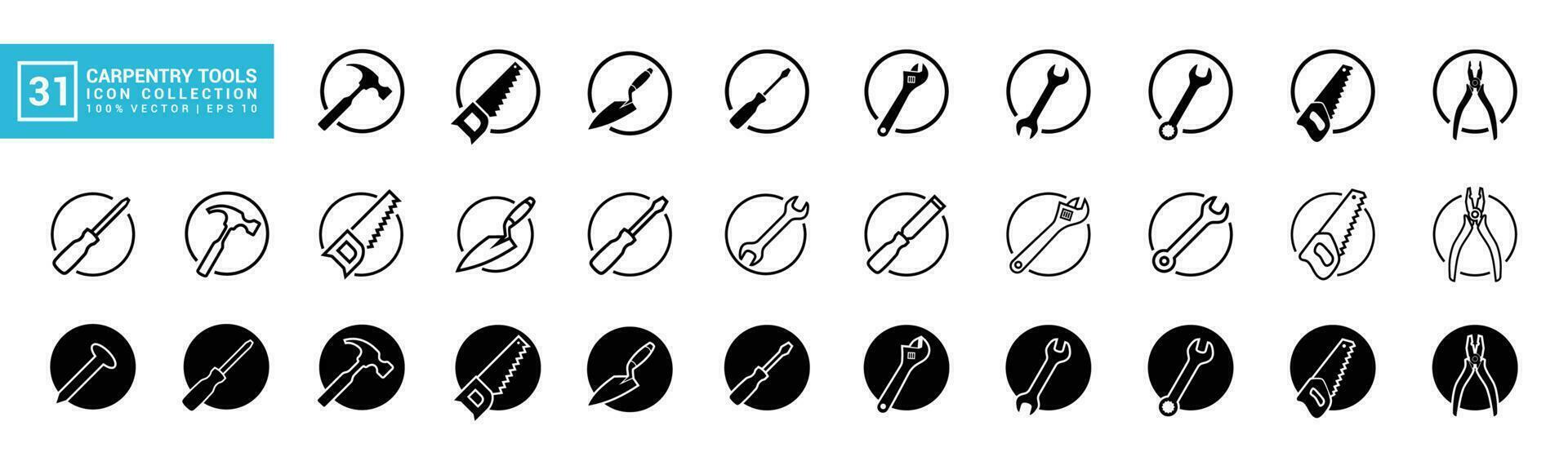 Set of icons related to carpentry tools, various painting tools, carpenter icon templates, mechanic icons editable and resizable EPS 10 vector