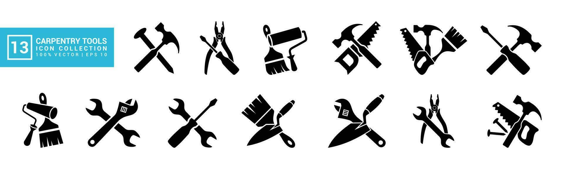 Set of icons related to carpentry tools, various painting tools, carpenter icon templates, mechanic icons editable and resizable EPS 10 vector