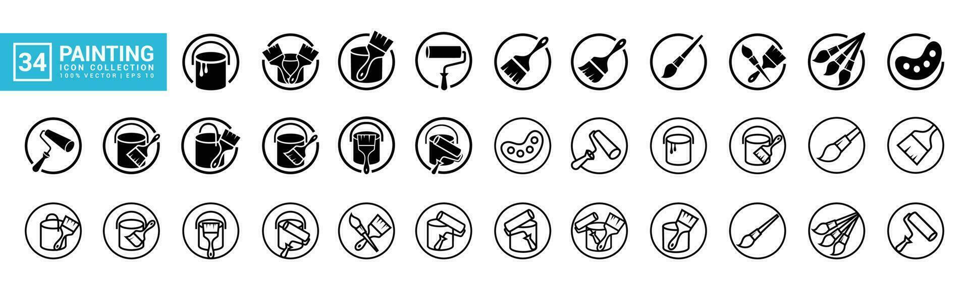 Collection of painting related icons, various painting tools, paint icons icon template editable resizable EPS 10 vector