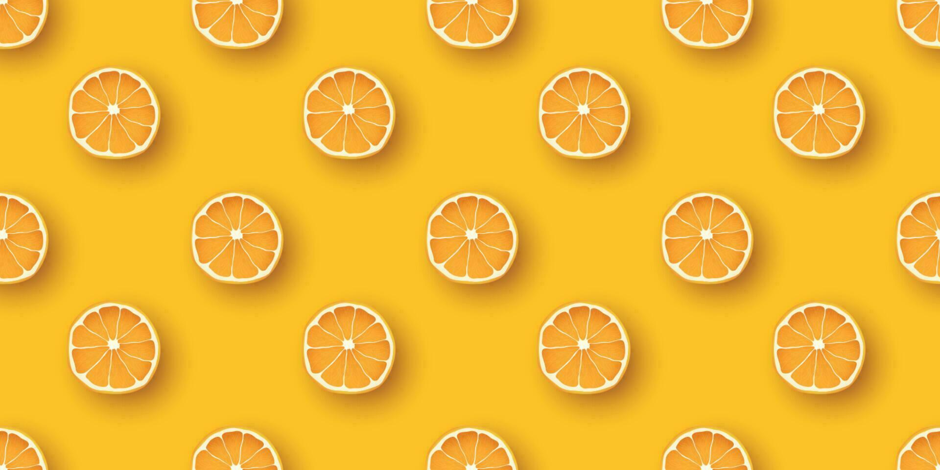 Orange Fruit seamless pattern. Fresh citrus Orange clices on orange background. vector