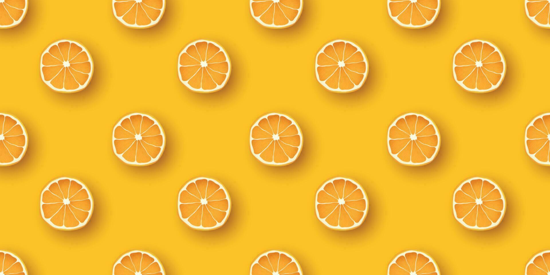 Orange Fruit seamless pattern. Fresh citrus Orange clices on orange background. vector