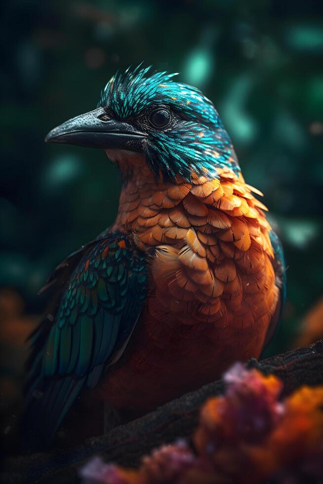 kingfisher looking to the side, with its distinctive features and vibrant colors in clear view. The kingfisher appears to be on a branch , with its body angled to the side. made with photo