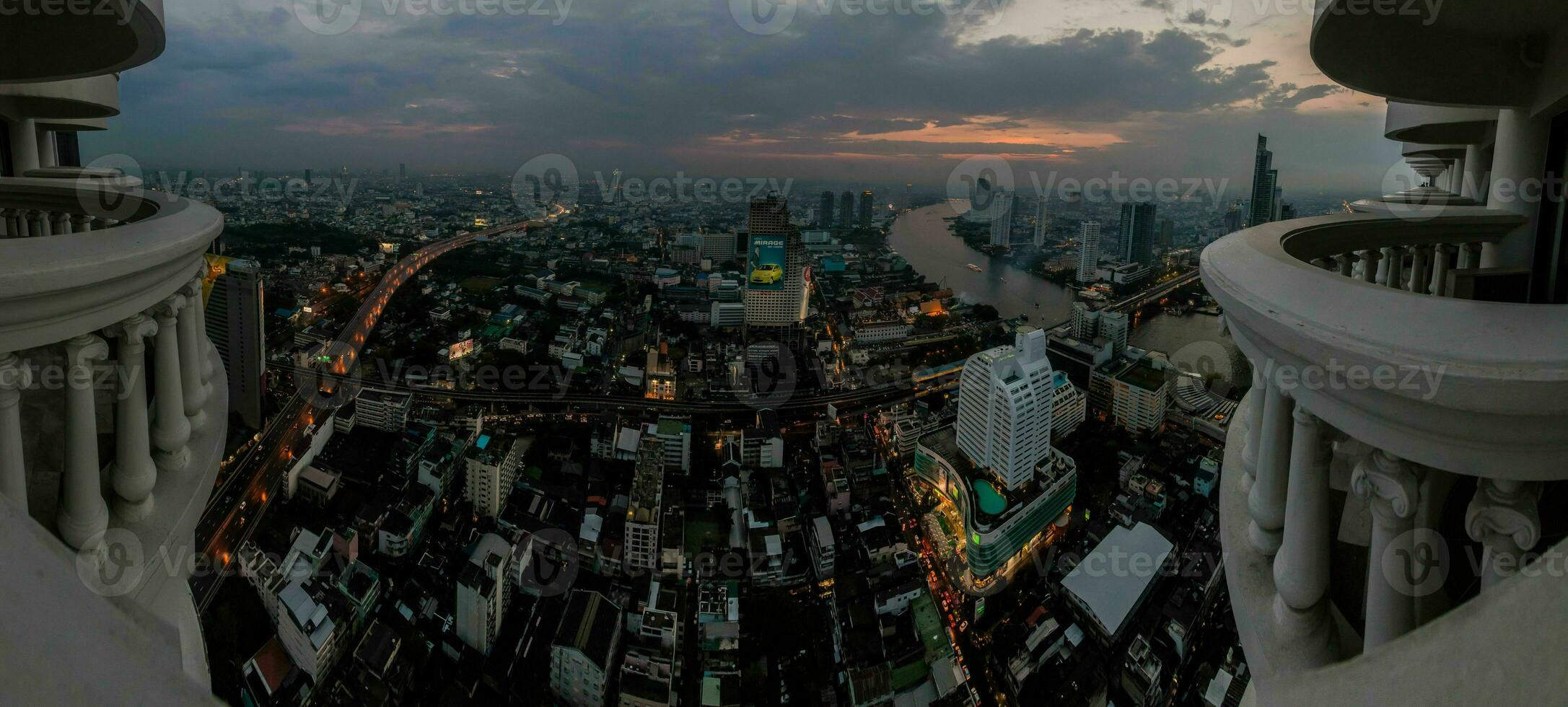 View to Bangkok and Chao Phraya river during sunset photo