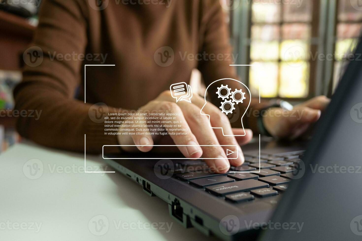 AI technology, Artificial Intelligence, Chatbot Chat and talk with AI, Using laptop for search and find data by command prompt, robot learning machine create or generate picture or article auto photo