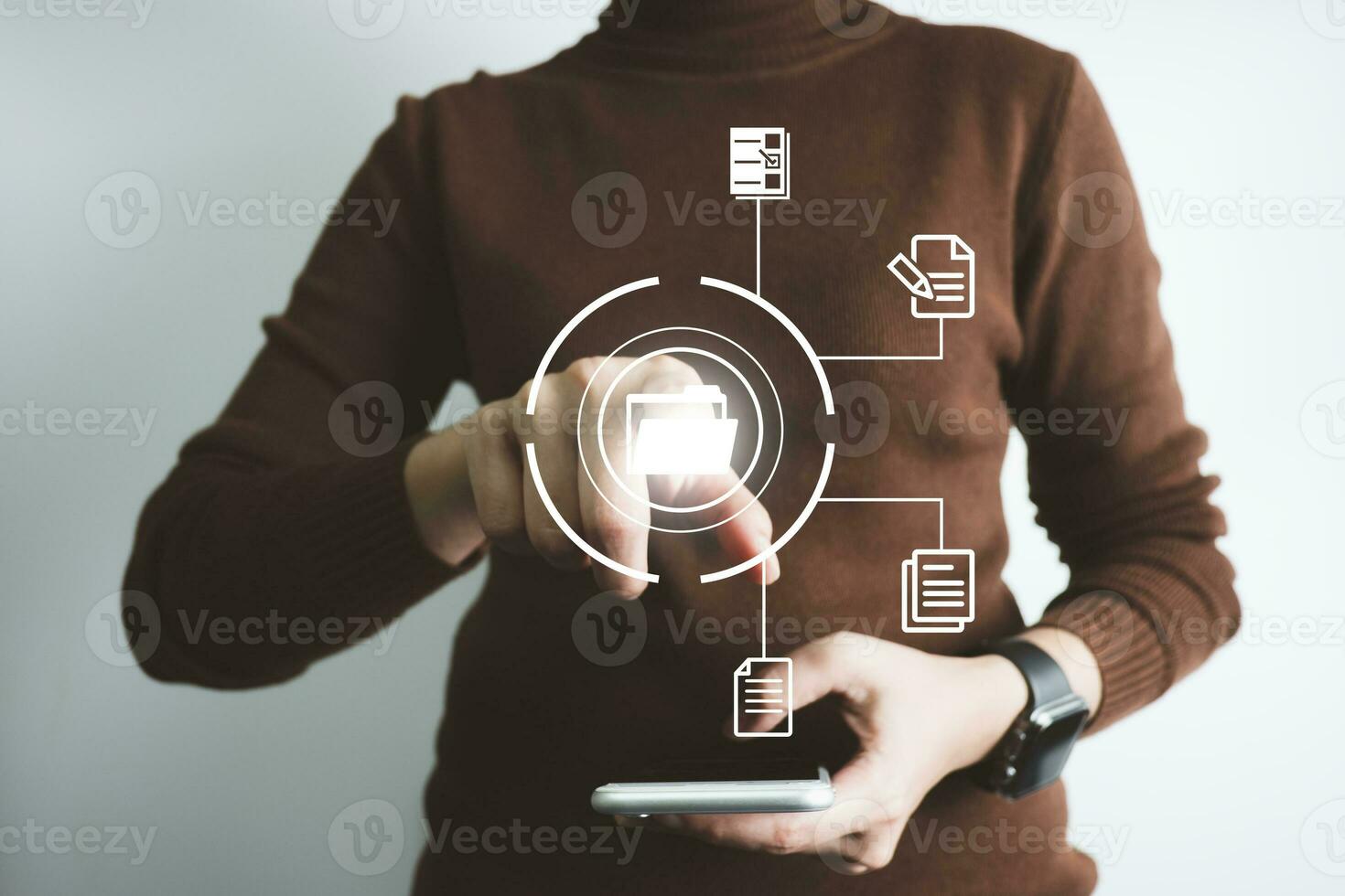 Document Management System DMS, Online document database management, Organization document Organized, automated processes to manage files, ERP enterprise efficient, business technology. photo