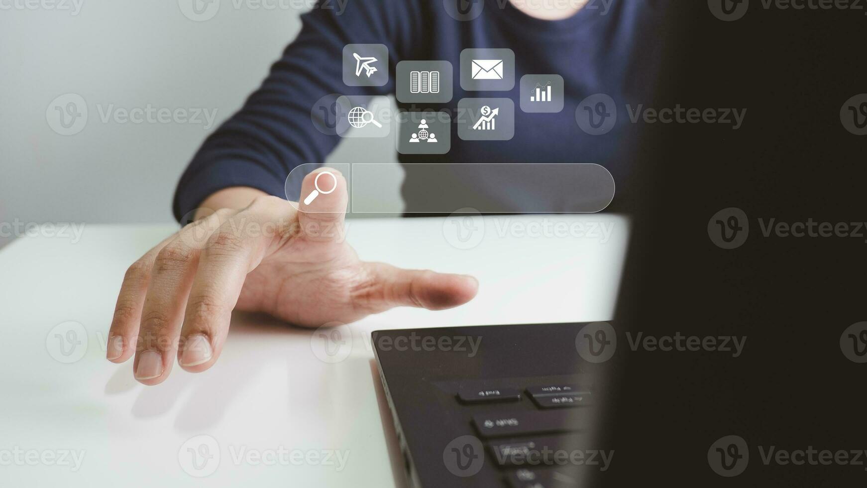 SEO Search engine optimization, Search technology, women's hands using a computer keyboard to search for information, using websites search bar to find the desired information or shopping online. photo
