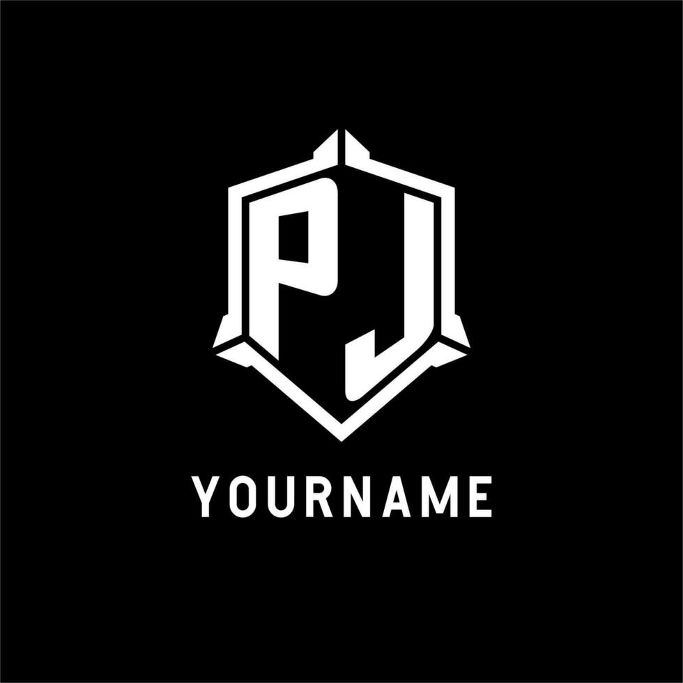 pj logo inicial con proteger forma diseño estilo vector