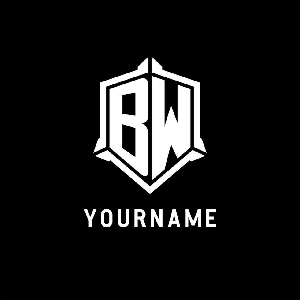 bw logo inicial con proteger forma diseño estilo vector