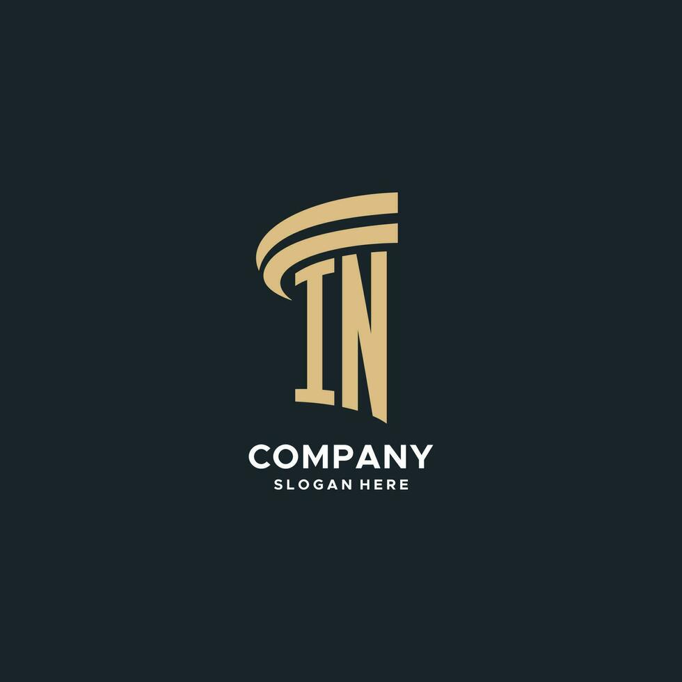 IN monogram with pillar icon design, luxury and modern legal logo design ideas vector