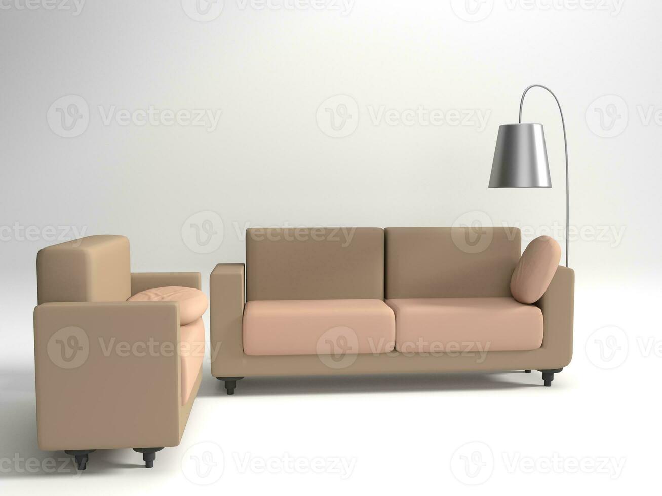 3d hacer moderno cómodo mueble crema color en blanco antecedentes. foto