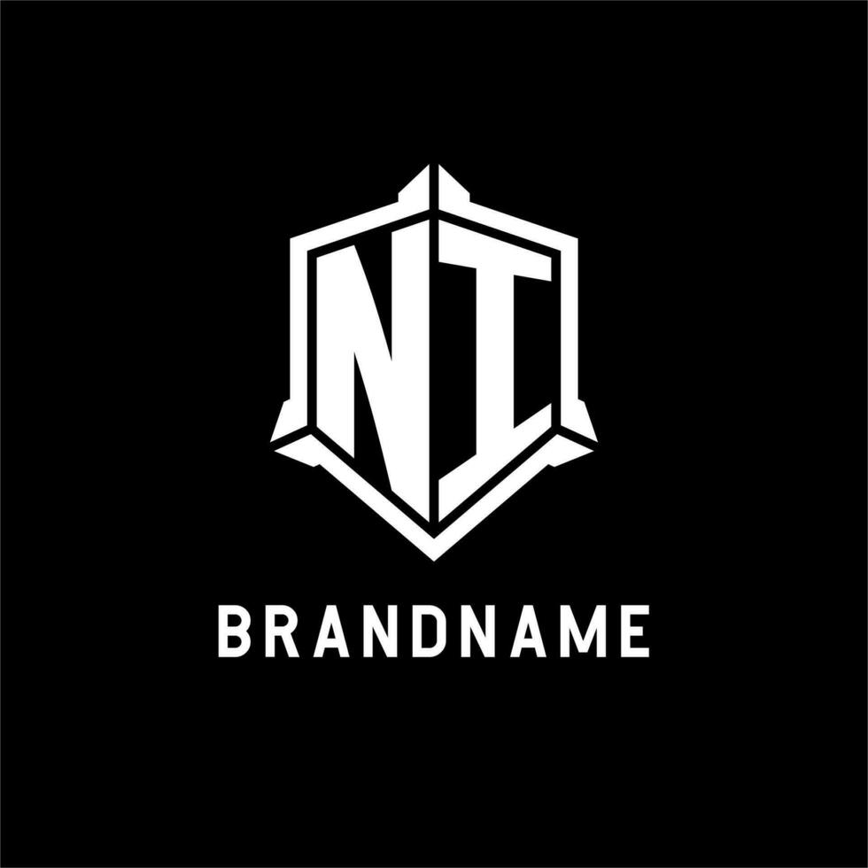 NI logo initial with shield shape design style vector