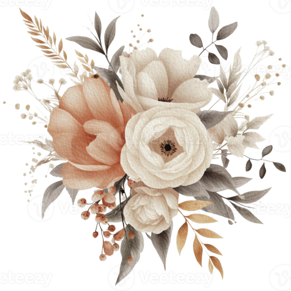 vattenfärg mysigt vår gren av blommig med pastell Färg för hälsning bröllop kort logotyp mönster textil- isolerat på transparent png bakgrund, generativ ai