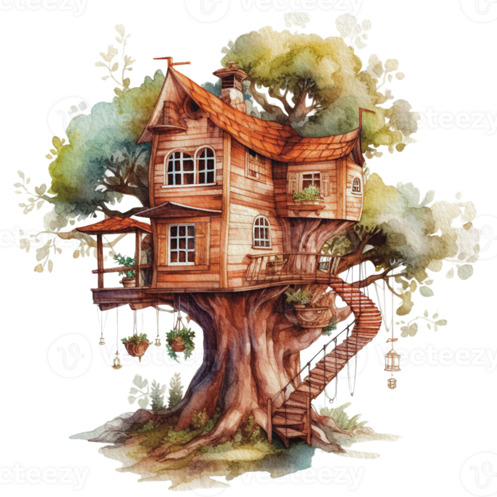 albero Casa Villetta acquerello ai generativo png