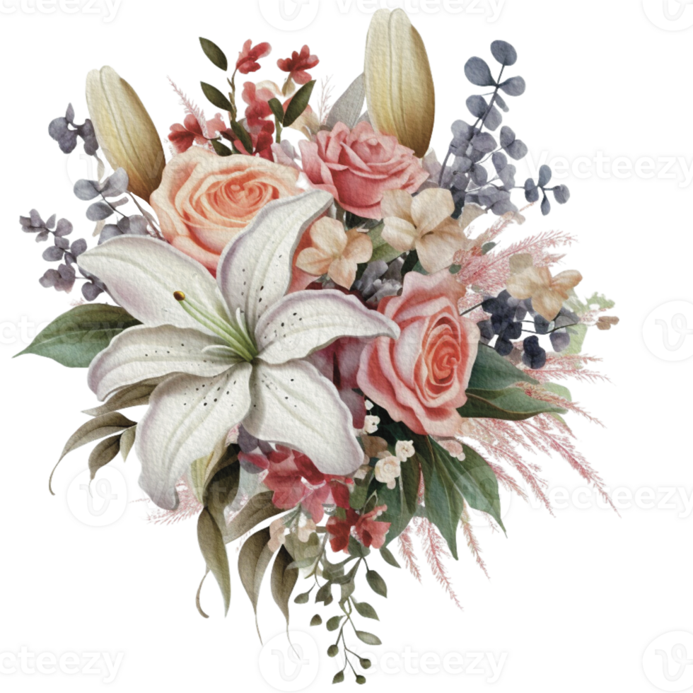 watercolor Cozy spring branch of floral with pastel color for greeting wedding card logo pattern textile isolated on Transparent background, png