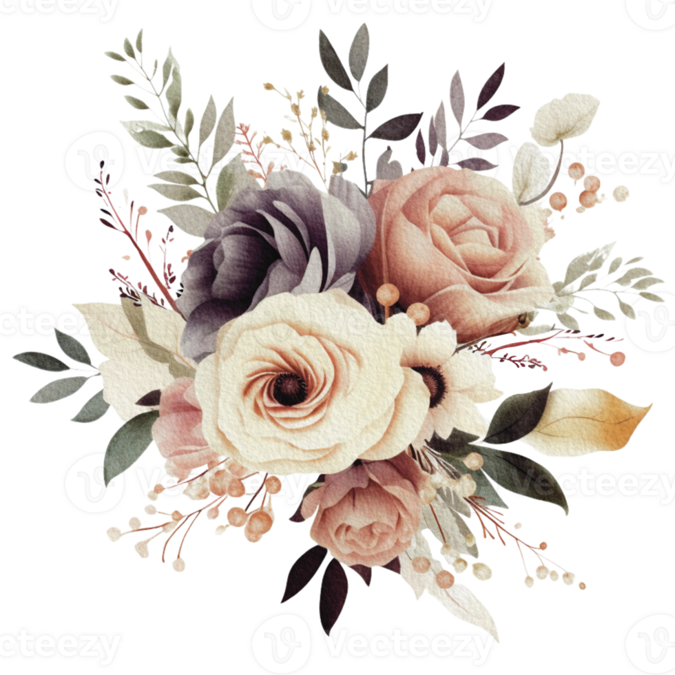 aguarela acolhedor Primavera ramo do floral com pastel cor para cumprimento Casamento cartão logotipo padronizar têxtil isolado em transparente png fundo, generativo ai